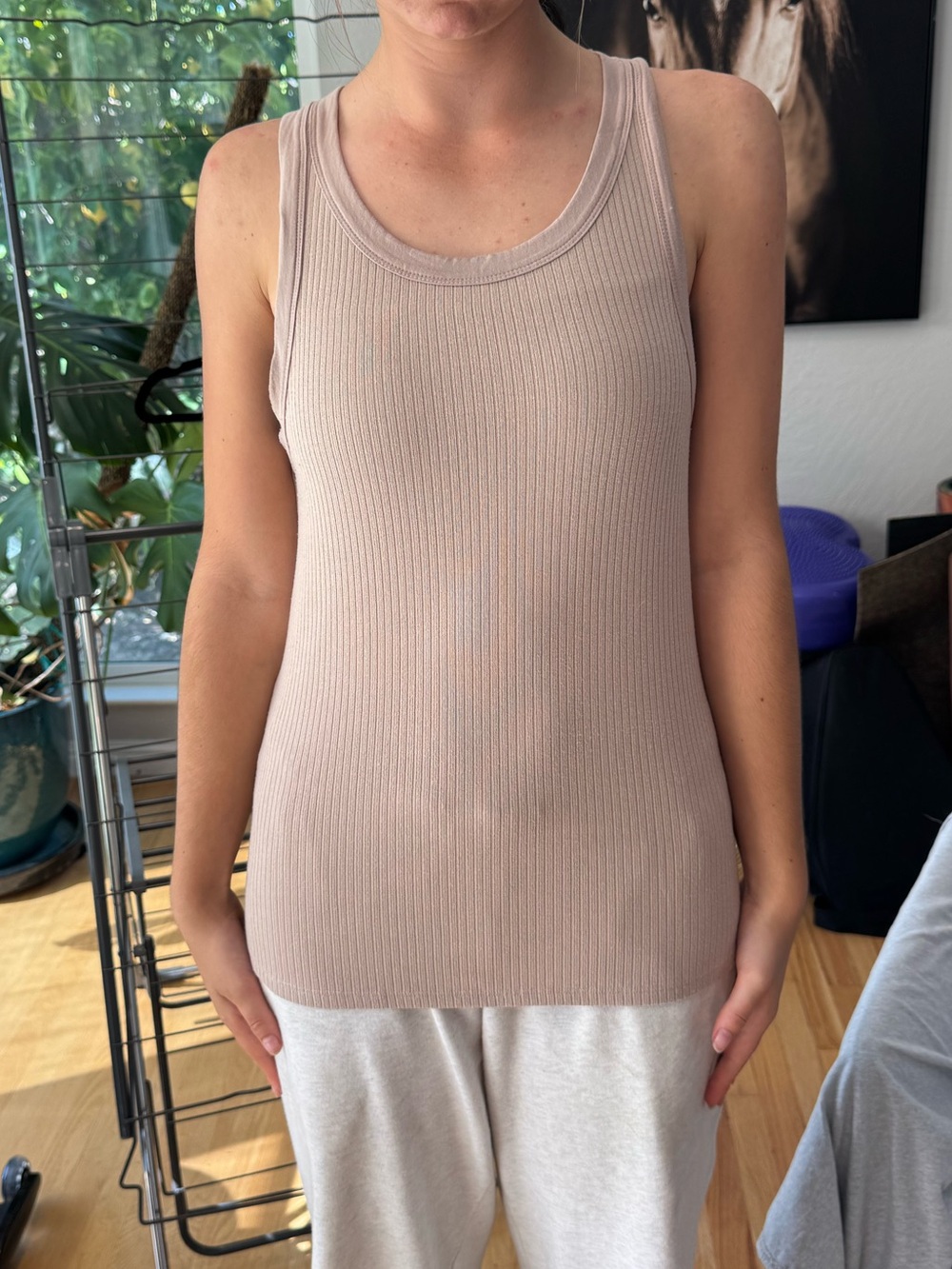 Ribbed Scoop Neck Tank Top - Taupe